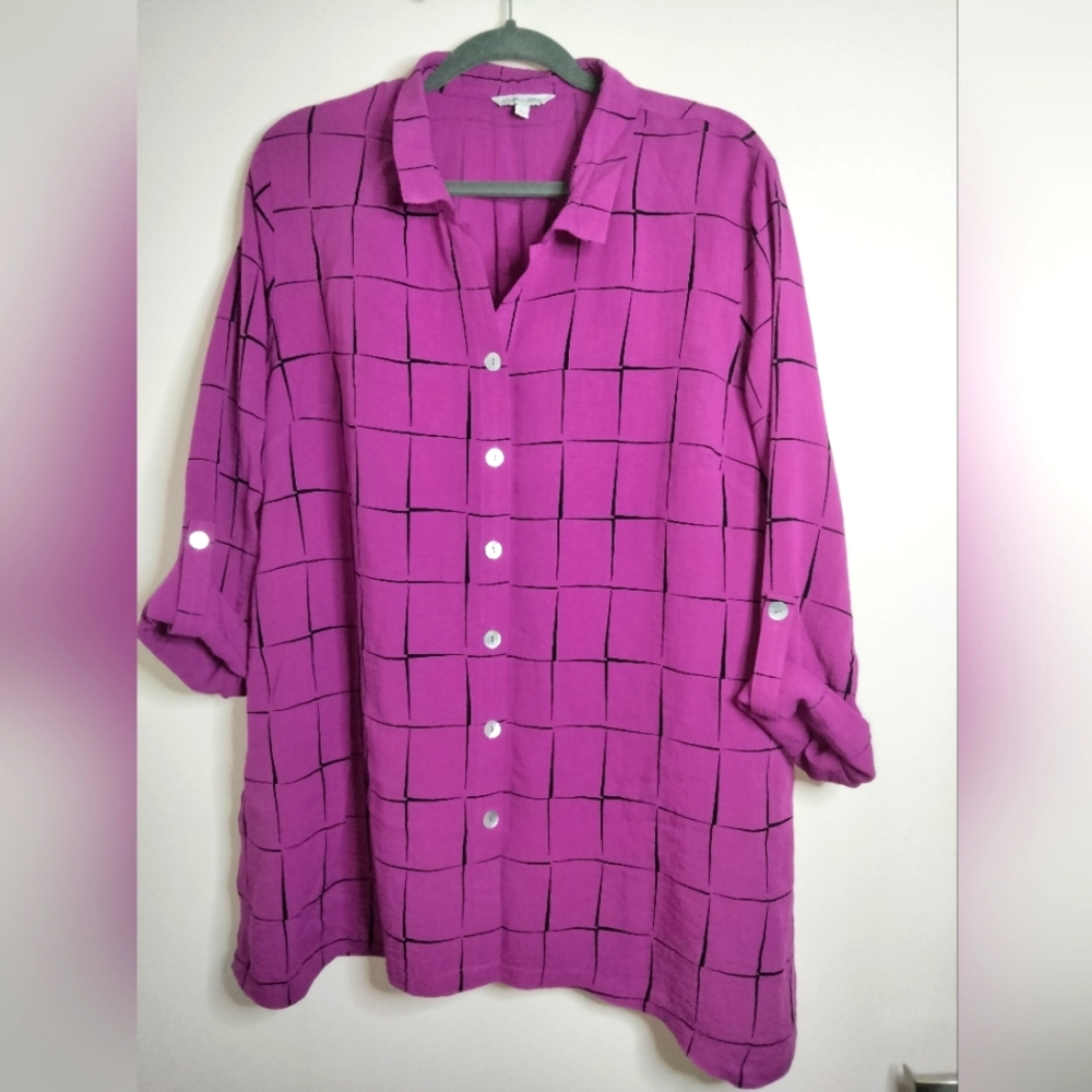 John Mark Magenta Checkered Button Down Shirt - image 1